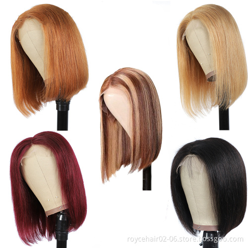 Wholesale 10 Inch Colored Hair Wig 100% Peruvian Human Hair Highlight 1b/27 Color Hair Lace Front Bob Wig
